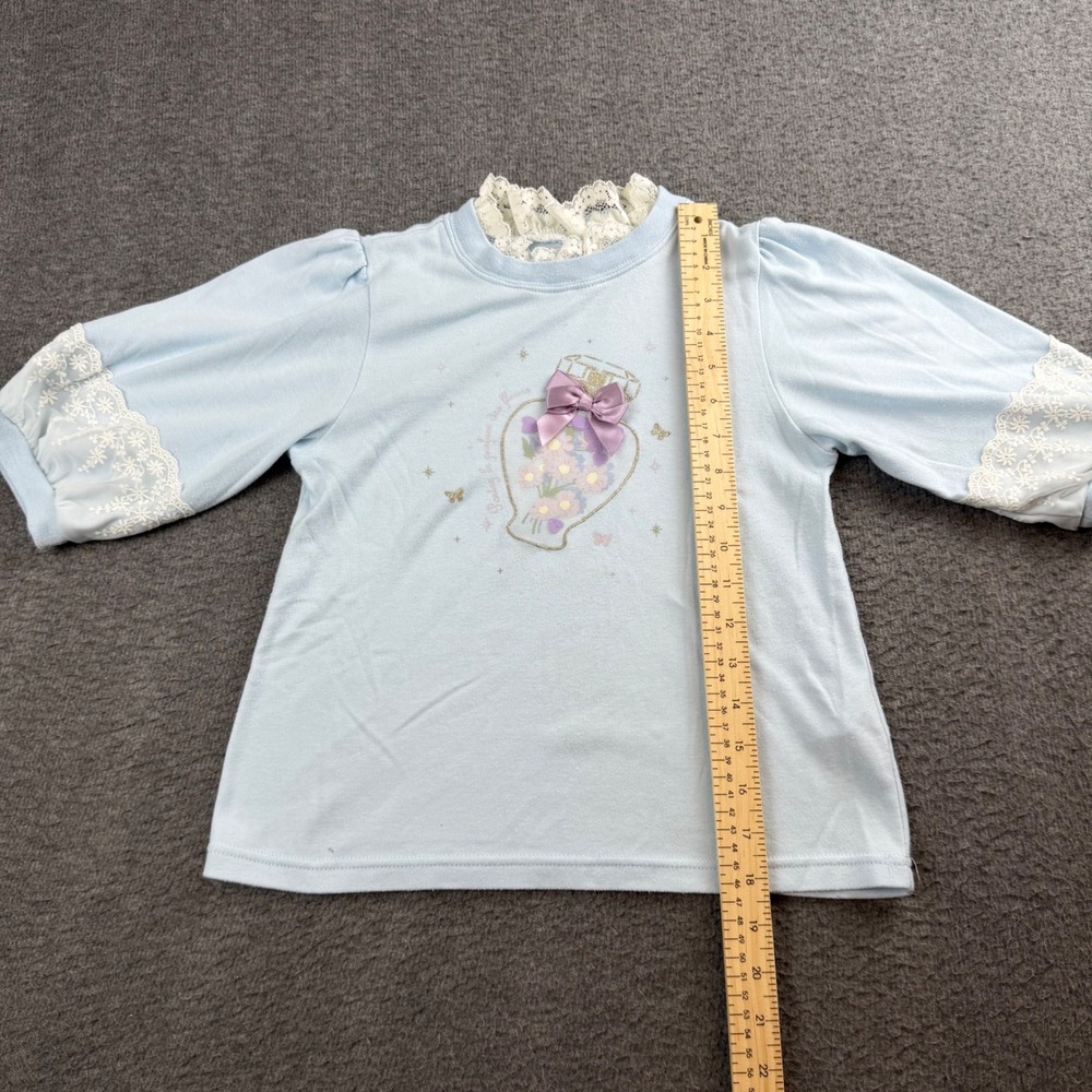 Axes‎ Femme Kids Top Girls 140 Blue Lace Trim Perfume Bottle Graphic Bow - Picture 3 of 7